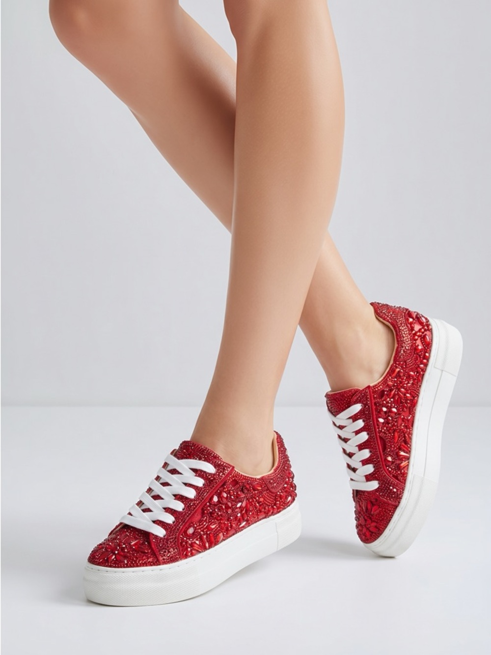BETSY JOHNSON Red Reily Rhinestone Platform Sneaker Size 8 - Picture 2 of 10